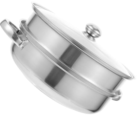 EXCEART Olla Vaporera de Acero Inoxidable Doble Capa 28 Cm, Olla de Vapor para Cocinar Verduras y Mariscos, Vaporera Gruesa Doble Oreja, Utensilio para Cocina Doméstica