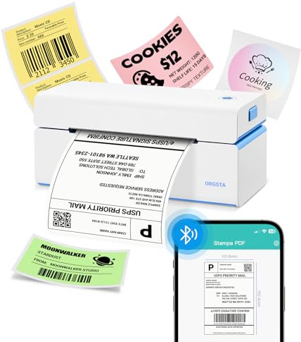 ORGSTA stampante etichette adesive termica etichettatrice spedizione bluetooth per cellulare e PC personalizzate mini stampa macchina