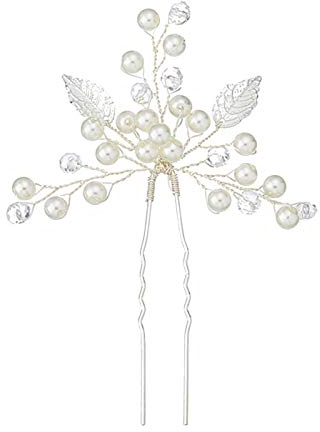 Fashion Jewery 2 St. Damen Haarschmuck Accessoires Haarblumen Haargesteck Haarnadeln Haarstecker Perlen Hochzeit Strass Tiara Diadem Blumen Blüte Braut Haarschmuck Silber (Modell 1)