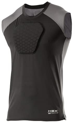 McDavid Chest Protector, HEX Baseball Chest Protector. Heart Guard Sternum Protection Compression Shirts, Padded Football Shirt for Lacrosse, Softball, Paintball, Rugby & More, Black, Adult S