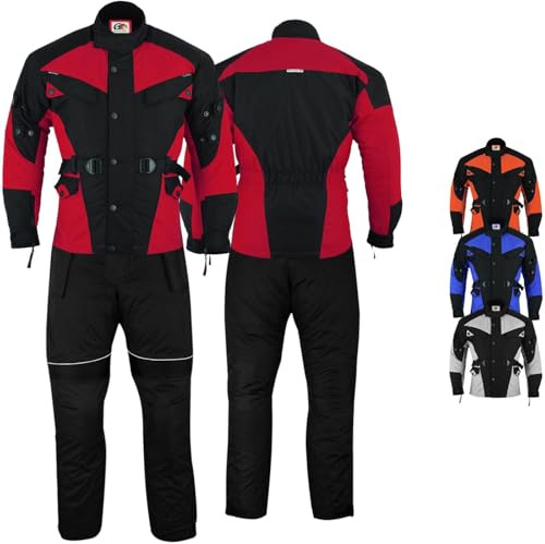 Motorradkombi Herren 2-teiler mit 6CE-Protektoren Motorradanzug Textil Winddicht Motorradjacke & Motorradhosen-Set - aus 4 Schichten Abnehmbar Thermofutter - insgesamt 9 Taschen - Rot/Schwarz - 54