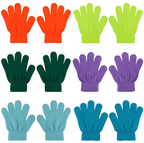 QKURT 6 Paare Magic Stretch Handschuhe, Vollfinger Winter gestrickte Magic Stretch Handschuhe Warme Handschuhe für 5~13 Jahre alte Kinder Mädchen Jungen