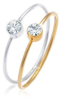 Elli Ring Damen Stacking 2er Set Solitär Basic Bi-Color mit Kristall in 925 Sterling Silber Vergoldet