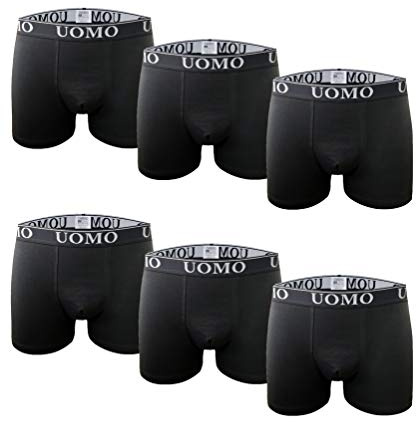 Channo Boxers de Algodón Básicos Ajustados de Color Negro, Cómodos y Suaves. Pack de 6 Calzoncillos. Colección UOMO (Pack Negro, XL)