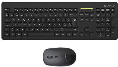 UNYKAch Kit Teclado y Ratón Inalámbricos MK212 Pro Slim 105 Teclas Membrana, USB Wireless 2.4 GHz, 1600 dpi, Silencioso, Ergonómico, Windows, Mac, Android, Linux