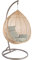 RAMROXX Luxus Hängesessel Style XXL Polyrattan Korb beige Gestell braun Kissen hellgrau