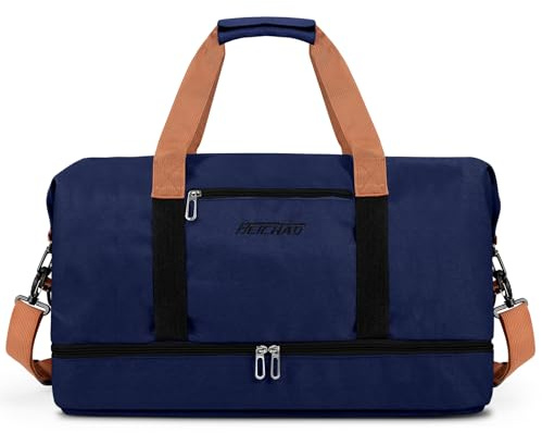 Vllcsla Bolsa Deporte Gimnasia Hombre 32.2 L, con Zapatos Compartimento y Bolsillo Mojado, Impermeable Bolsa Fin de Semana Hombre, Bolsas Lona de Viaje Deportiva, Weekend Duffel, Azul