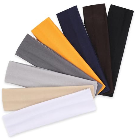 8pcs Sport Headband, Unisex Sport Hair Band Soft Stretchy Hairband Multicolored Fashion Sweat Head Ties Anti-Slip Hair Warp Band for Adult Women Men Thick Thin Hair Workout Yoga Running