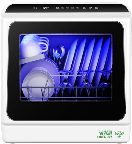 EUHOMY Countertop Dishwasher Portable with 6 Programs, 5L Built-in Water Tank for Apartments & RV, 167℉ High-Temp, No Hookup Needed, Mini Dishwasher with Baby Care, Air Dry/Quick/ECO/Fruit/Normal Mode