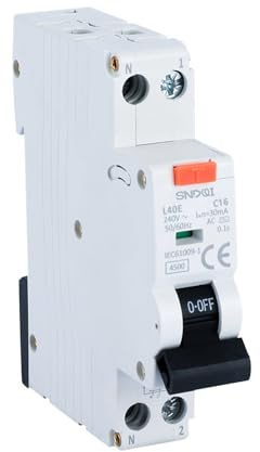 Editbar Sicherungsautomat,Fi Schutzschalter mit Überstromschutz,35mm DIN Schienenmontage,1P+N 6kA Fi Schalter mit RCBO 16Amp Nennstrom RCD geschützter Leistungsschalter,30mA Fehlerstrom schutzschalter