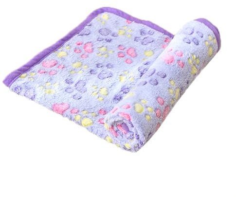 XIEMINLE Flanell husdjursfiltar, tvättbar tassavtryck filt för säng soffa bil, hundöverkast lugnande kattfilt, katter hundmatta, mjuk filt husdjur överkast hundfilt (lila, 3 st, 76 x 52 cm)