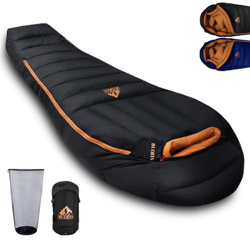 BUERTS Down Backpacking Sleeping Bag for Cold Weather 45°F to -11°F, XXL Large Ultralight Sleeping Bag Ideal for Adults Camping, Hiking and Backpacking