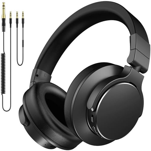 syndesmos Auriculares de estudio Bluetooth, con cable jack de 6,35 y 3,5 mm, controlador de 50 mm, auriculares HiFi con micrófono, auriculares DJ cerrados para estudio, podcast, monitor, teléfono