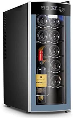 IUBGFTO Cave à vin indépendante, Refroidisseur à vin de 10 Bouteilles, réfrigérateur à vin à température contrôlée, Bar à Glace Domestique, réfrigération électronique (Gris 25 x 50 x 63,5 cm)
