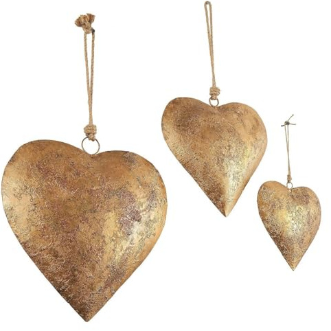 Walopola 3 Piezas de decoración de Pared de corazón de Metal, Adornos de corazón Colgantes de Metal Vintage, Adorno Decorativo de Hierro en de Corazones, Arte de Pared de Corazones con Cuerda