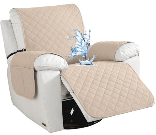 CYCMACO Imperméable Housse Fauteuil 1 Place, Housse pour Canapé Relax avec Poche, Antidérapant, Amovible, Lavable, Résistant À l'usure, pour Fauteuil Relax Electrique, Chat Chiens, Beige