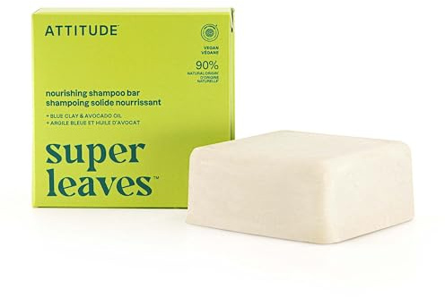 ATTITUDE Nourishing Shampoo Bar, Natural Origin, For Dry and Dull Hair, Avocado Oil & Blue Clay, EWG Verified & Clean Ingredients, Vegan, Pear & Amber Scent, 4 Oz