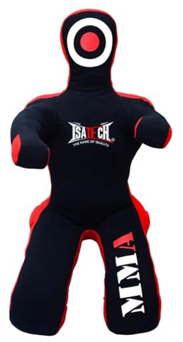 Isatech MMA Brottningsdummy, träningsboxningssäck, svart och röd, tygmaterial, sittposition med mål (svart, 1,5 m (60 tum)