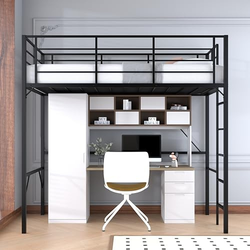 Debercu Twin loft Bed 75 inch High with High Guardrail,Space Saving Bedframe with Wide Ladder Rungs,No Sagging,Allow 12 inch Mattress Sturdy Metal Bed,Black