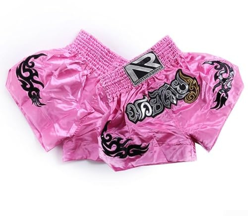 Short de kickboxing pour femmes filles Muay Thai, entraînement MMA, combat, short de combat en polyester respirant, short de boxe pour arts martiaux avec taille élastique, design sportif pour (M rose)