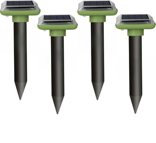 4PCS Repelente Ultrasónico de Ratones, Ahuyentador Ultrasonidos, Repelente de Animales Solar de Plagas, con Sensor de Alta Sensibilidad, para Topos, Animales Salvajes