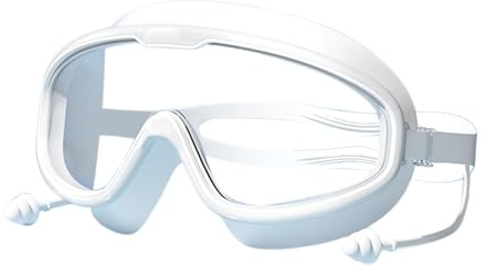EXQIOUR Occhialini da nuoto per bambini, con ampia visuale, resistenti alle rane, con tappi per le orecchie e clip per il naso, per bambini dai 3 ai 16 anni, ampia visuale, occhialini da nuoto per