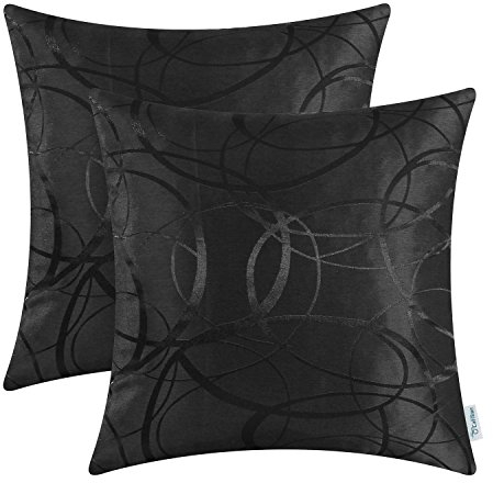 CaliTime Kissenbezüge für Dekokissen, 2 Stück, für Couch und Sofa, Heimdekoration, modern, glänzende und stumpfe Kontraste, geometrische Formen, Polyester-Mischgewebe, Schwarz , 45 x 45 cm