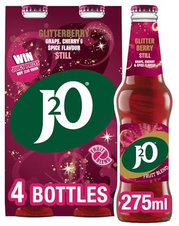 J2O Fruit Juice, Glitterberry Grape and Cherry Spice, 275ml Bottle (Pack of 4)