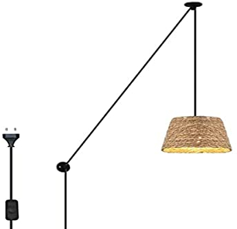 B·LED BARCELONA LED Lámpara Colgante de Cáñamo Cuerda con Cable Interruptor y Enchufe Vintage Rústico con Polea Altura Ajustable y Pantalla para Techo Pared Comedor Cocina Salón, LM162-C