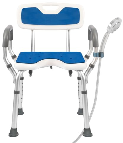 Shower Chair with Arms and Back Heavy Duty 330lbs, Shower Chair for Inside Shower, Shower Seat for Inside Shower Bathroom Chair with Cutout Seat & Cold-Proof Pads, Tools-Free Assembly
