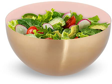 Relaxdays Servir Ensaladera Redonda Fiore Doro, Frutero Acero INOX, Cuenco Repostería, Bol Cocina 3,5L, Rosa y Dorado, Inoxidable, 12,5 x 25 cm