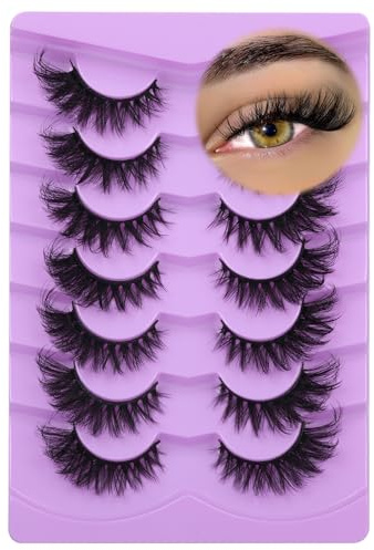 ALICE Lashes Dramatic Eyelashes Fox Eye Lashes Mink Fluffy False Lashes Cat Eye Long Wispy Fake Eyelashes Curl Volume Strip Lashes 7 Pairs Pack