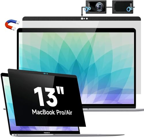 Filtro de Privacidad Magnético Compatible con Apple MacBook Pro de 13 (2016-2022, M1, M2) y MacBook Air 13 (2018-2021, M1), 13,3 Anti Spy Glare Luz Azul Mac Laptop Privacy Portátil Pantalla Protector