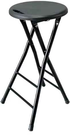 Runder Barhocker, Tragbarer Klapphocker mit Handle, 60/70 cm Höhe Küchenstuhl mit Metallgestell, Klappbar Esszimmerstuhl, Maximale Belastung: 125 kg, Platzsparend ( Color : Black , Size : 60cm/24inch