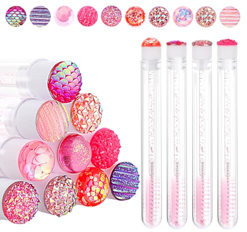Wimpernpinsel 10 Stück Einweg Mascara Zauberstab Tube Set Kristall Wimpernbürste mit Behälter Tragbare Leere Mascara Stäbe Wimpernbürstchen Wimpernverlängerungs Make-up Werkzeug (Rosa)