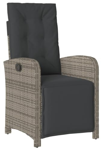 vidaXL Gartensessel, Gartenstuhl mit Fußteil, Garten Liegestuhl mit Verstellbarer Rückenlehne Fußstütze, Sessel Relaxsessel Gartenmöbel, Grau Poly Rattan