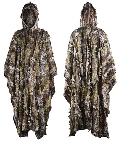 FYRTA Ghillie Suits, 3D Leafy Camo Poncho Camoflage Woodland Cape Ghillie Suit for Hunting, Bird Watching, Halloween Party, Outdoor Camping, Wildlife Photography