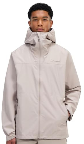 Berghaus Men's Deluge Pro Waterproof Shell Jacket | Adjustable | Durable Coat | Rain Protection Waterproof Jacket, Taupe, L