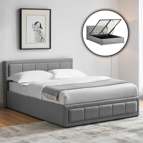 Vida Designs Vanita Double Fabric Bed Frame – Light Grey – Modern Upholstered Design – 85H x 147W x 206D cm – Panel Headboard – UKFR Certified