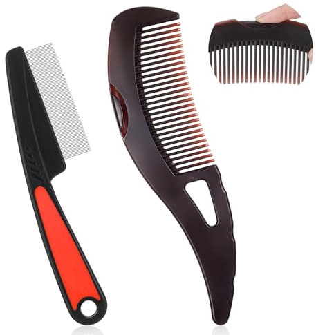 2 Stück Läusekamm Schuppenkamm Dandruff Comb Rostfreier Stahl Flohkamm Stainless Steel Fine Tooth Comb Läusekamm mit Silikongriff für Pflegen und Entfernen von Schuppen Oder LäusenLäuse