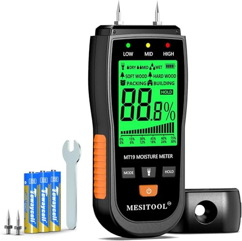 MESITOOL Testeur Humidité Bois Humidimètre pour bois Détecteur d'humidité pour murs, bois, maçonnerie, plâtre (MT19-FR)