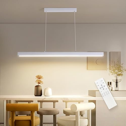 FANLG LED Pendelleuchte Dimmbar, 80CM Hängelampe Esstisch weiß mit Fernbedienung, 36W 3600lm Moderne Linear Hängeleuchte Esstischlampe hängend Höhenverstellbar für Esszimmer Küche büro kücheninsel