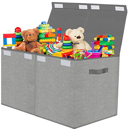VERONLY Caja de Almacenaje Juguetes, 73L Baul Juguetes Infantil Plegable, Organizador Juguetes Con Tapa y Asa Para Niños, Niñas, Guardería, Sala de Juegos, Ropa, Mantas, Dormitorio (Gris Lino)