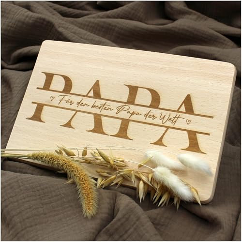 VmG-Store Tabla de desayuno 23,5 x 15 cm, tabla de cortar con grabado como regalo de cumpleaños para hombres, mujeres y niños, tabla de cortar con texto impreso en madera (02 papá, sin nombre