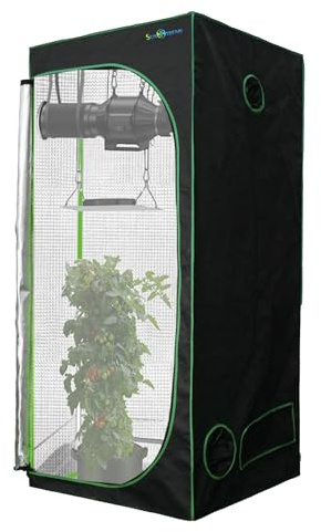 SunStream Tienda de cultivo verde 90 x 90 x 180 cm, para interior, resistente a la luz y al agua, armario de cultivo con ventana de observación de Mylar resistente al agua y bandeja inferior para