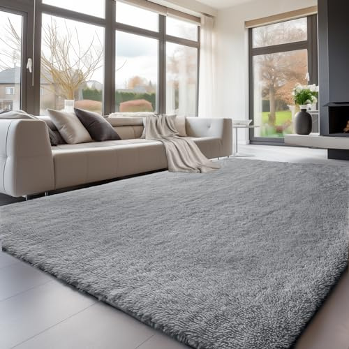 Sour Lemon Tapis de Salon, à Poils Longs, Tapis Chambre Gris, 120 x 160 cm, antidérapant, Extra Large, Moelleux et Moderne, pour Chambre à Coucher, Chambre d'enfant
