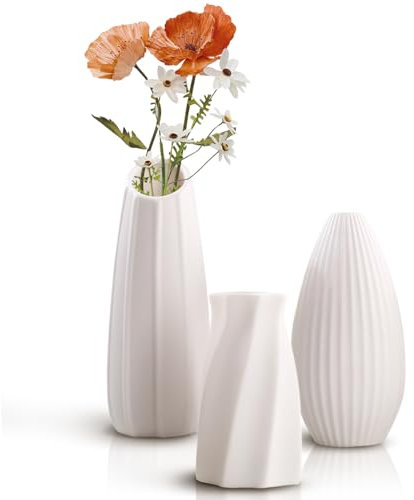 JNUYISW Vasi in Ceramica, Set di 3 Fiore Vaso Deco Bianca per l'erba Della Pampa, Fiori Secchi Nordic Minimalismo Stile Decorativo Vaso per Casa, Soggiorno, Matrimonio, Cena, Tavolo