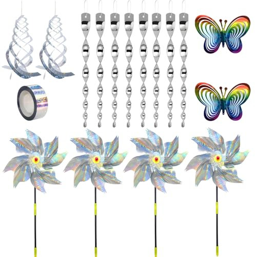Ruote a Vento Repellenti per Uccelli,Repellente per Uccelli Girandole,Mulino a Vento Riflettente,Anti-uccelli per Proteggere il Giardino,Anti-uccelli Riflettenti per Balcone,Frutteto, Cortile,Tetto