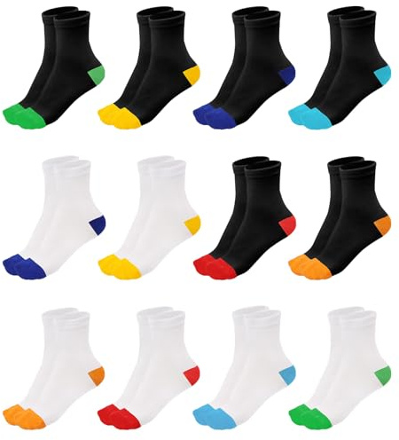 Soleeya 12 Pares Calcetines Altos Hombre Algodon Deportivos Trabajo 39-42, Transpirables Suaves Calcetines Media Caña Hombre Mujer Running Ciclismo