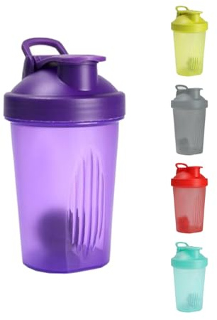 H HOME UNIVERSAL Botella Shaker 400ml con Mixball – Agitadora para Proteínas en Polvo, Sin Fugas, Plástico Resistente con Tapa, Ideal para Fitness, Gimnasio y Deportes (Morado)